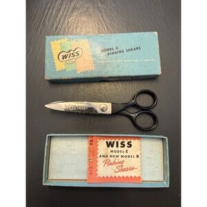 Vintage Wiss Model C Pinking Shears CB 5 Black Handle Sewing Scissors with Box